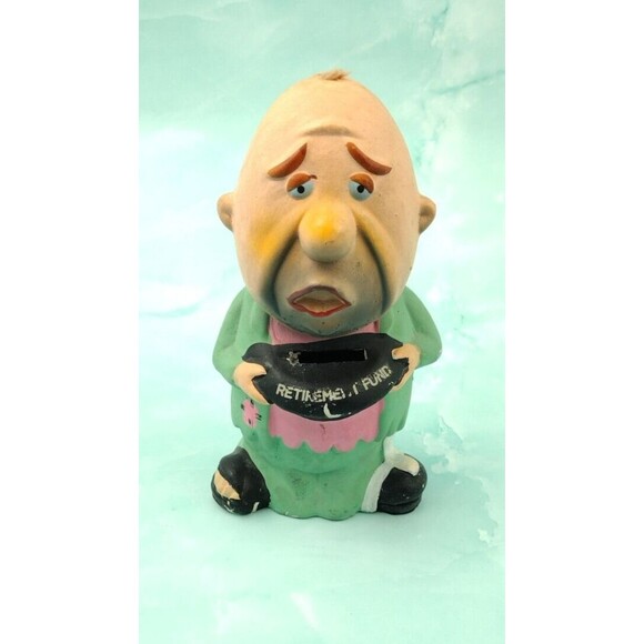 Retirement Fund Piggy Bank Bum Man Hobo Chalkware Ceramic Figurine Vintage READ - Picture 7 of 12